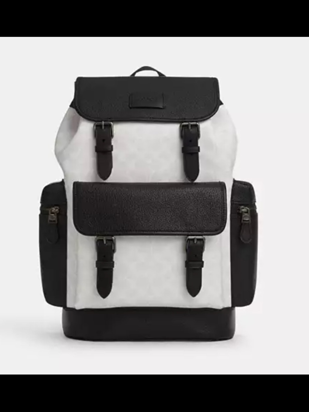 Coach Black and White Signature Canvas Backpack with Buckle Flap